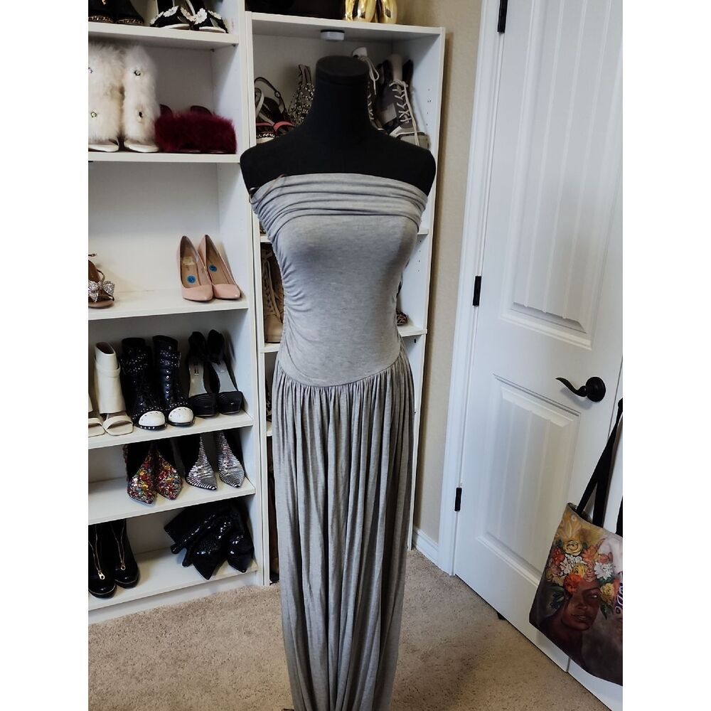 AKIRA Strapless Grey Maxi Dress